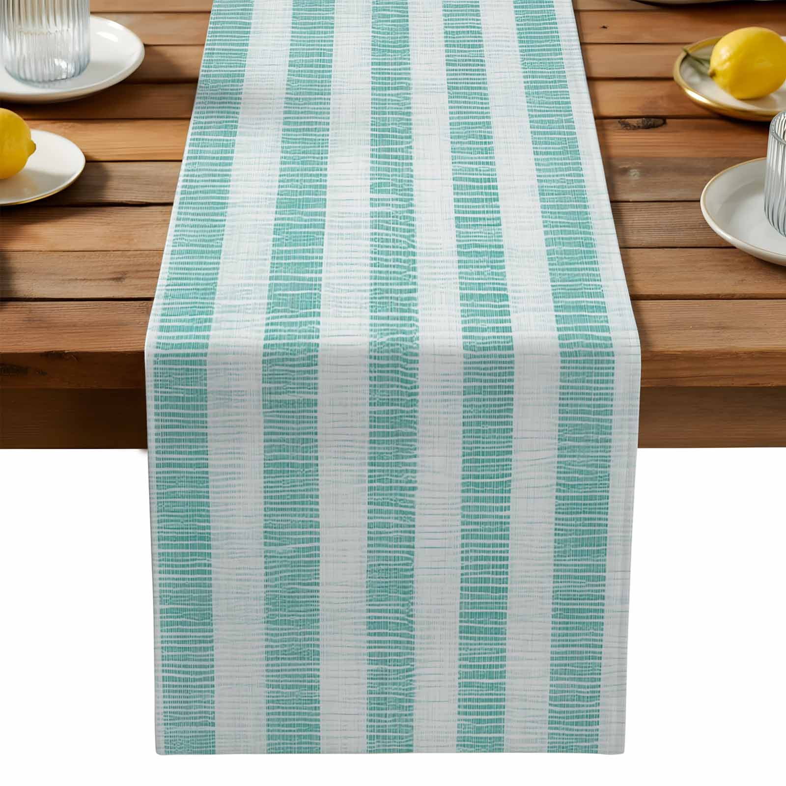 Burlap Table Runner 90 Inches Long,Retro Watercolored Linen Striped Non ...
