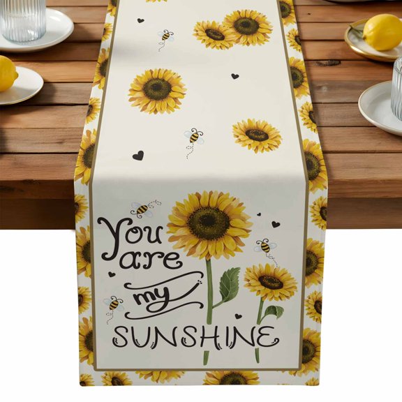 Burlap Table Runner 90 Inches Long,SUNSHINE Sunflower Quotes Non-Slip Kitchen Table Runners for Dining Room Everyday Use Party Table Decorations Retro Yellow Floral