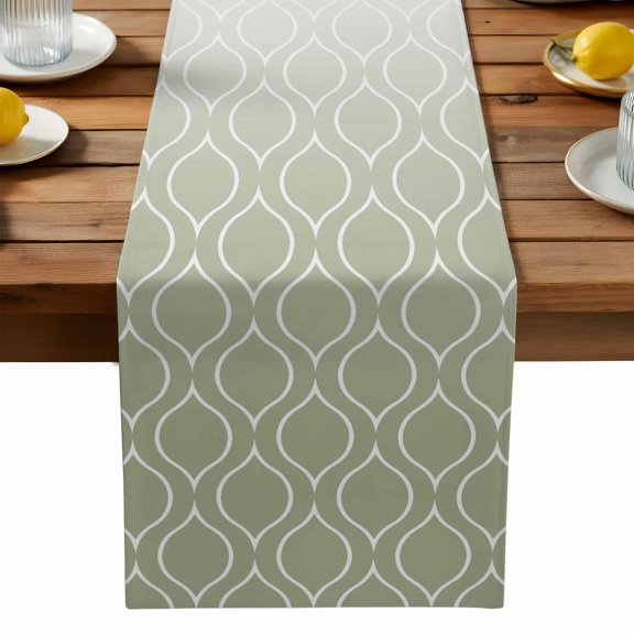 Burlap Table Runner 90 Inches Long, Sage Green Gradient White Plaid Non-Slip Kitchen Table Runners for Dining Room Everyday Use Party Table Decorations Modern Minimalist Style