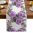 thumbnail image 1 of Burlap Table Runner 90 Inches Long, Spring Purple Rose Flower on White Non-Slip Kitchen Table Runners for Dining Room Everyday Use Party Table Decorations Watercolor Green Leaves, 1 of 9