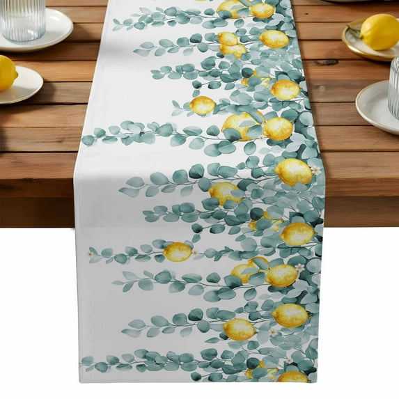 Burlap Table Runner 90 Inches Long, Summer Lemon Green Eucalyptus Leaf ...
