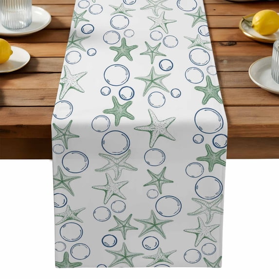 Burlap Table Runner 90 Inches Long, Summer Sea Stars Bubbles Non-Slip Kitchen Table Runners for Dining Room Everyday Use Party Table Decorations Abstract Geometric Art