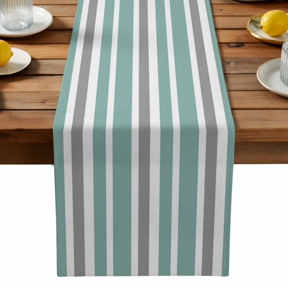 Burlap Table Runner 90 Inches Long, Teal Grey White Stripes Non-Slip Kitchen Table Runners for Dining Room Everyday Use Party Table Decorations Minimalist Striped