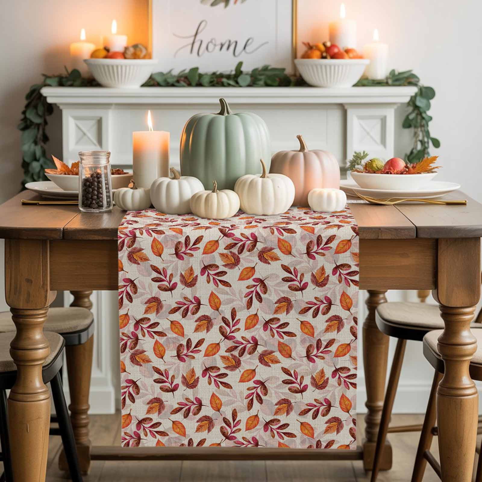 Burlap Table Runner 90 Inches Long,Vintage Fall Leaves Non-Slip Kitchen ...