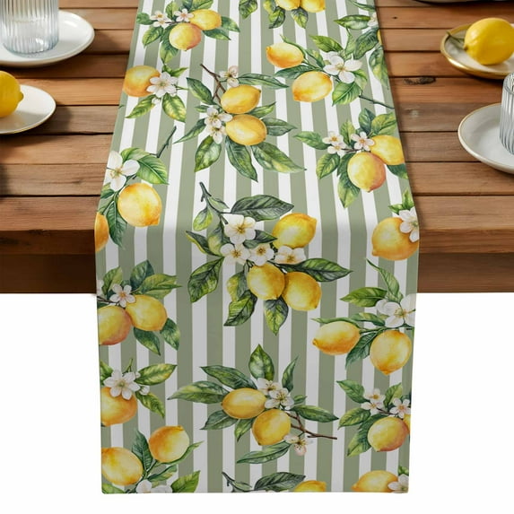 Burlap Table Runner 90 Inches Long, Vintage Farm Lemon Flowers Non-Slip ...