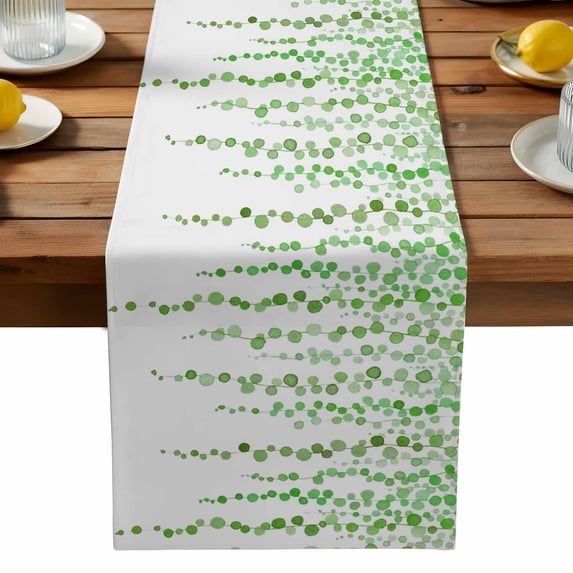 Burlap Table Runner 90 Inches Long, Watercolor Green Circle Leaves Non-Slip Kitchen Table Runners for Dining Room Everyday Use Party Table Decorations Abstract Plants