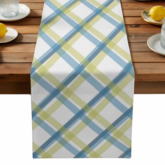 Burlap Table Runner 90 Inches Long,Watercolor Modern Buffalo Lattice Non-Slip Kitchen Table Runners for Dining Room Everyday Use Party Table Decorations Chic Lines Plaid