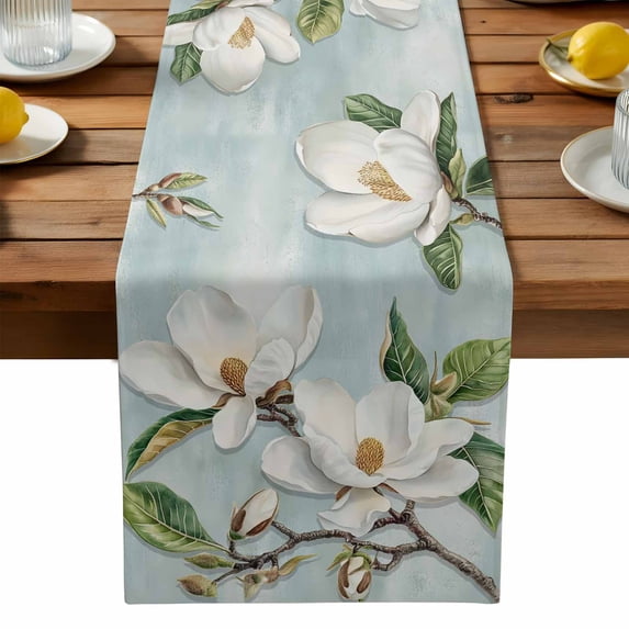 Burlap Table Runner 90 Inches Long,White Tulip Classic Flower on Branch Non-Slip Kitchen Table Runners for Dining Room Everyday Use Party Table Decorations Watercolor Oil Painting Art