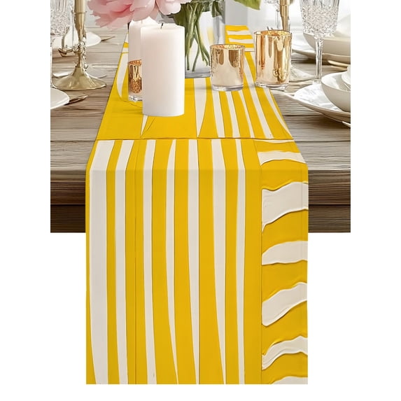 Burlap Table Runner 90 Inches Long, Yellow White Stripes Non-Slip ...