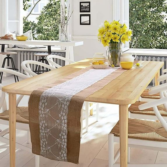 Burlap Table Runner With LED String Lights Rustic 12" x 71" Christmas Tablecloth Lighted Table Runner Farmhouse Decor For Wedding Bridal Shower Xmas Holiday