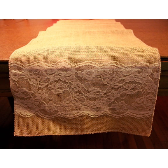 Burlap and Lace Table Runner Shabby Edge 14 Inch Wide