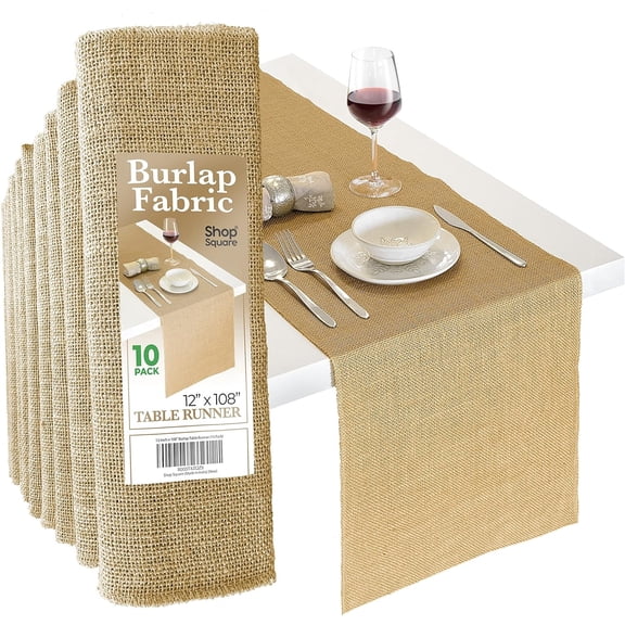 Burlap Table Runners 12 in x 108 in, 10 Pack Jute Runners for Rustic Farmhouse Decor, Thanksgiving, Fall, Natural Edge