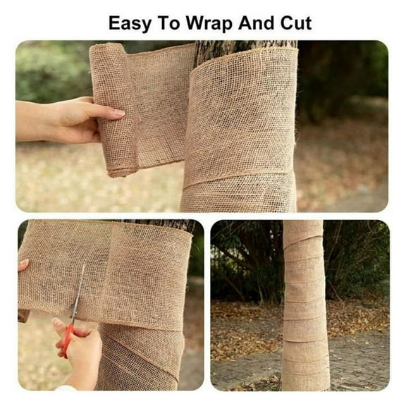 Burlap Tree Wraps 5.9"x65.6", 4 Rolls - Outdoor Holiday Decorations - Rustic Tree Base Cover - Weather Resistant Burlap Ribbon for Christmas & Seasonal Decor