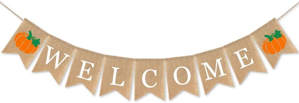 Burlap Welcome Banner With Pumpkin Sign Gender Reveal Baby Shower ...