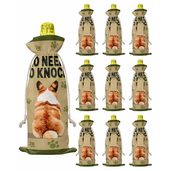 Drawstrigns Burlap Wine Bags 10 PCS Corgi Dog Paw Print Wine Bottle Gift Bag No ...