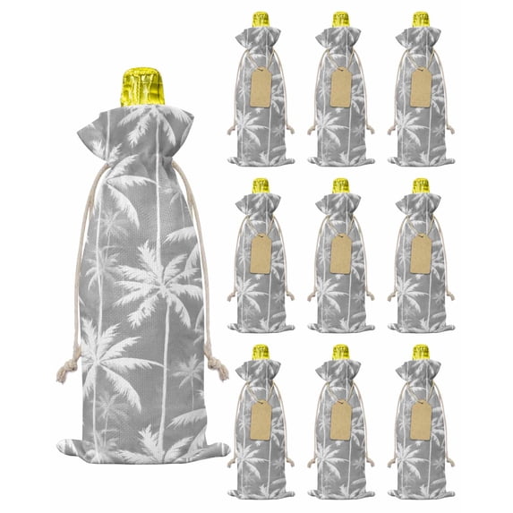 Burlap Wine Bags 10 PCS Grey Coastal Coconut Trees Wine Bottle Gift Bag ...