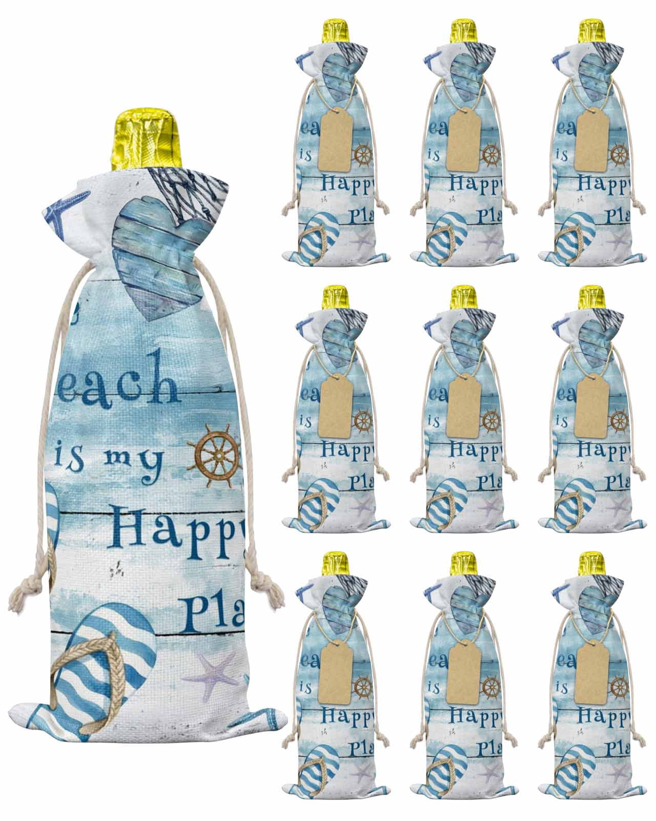 Happy Flops Burlap Wine Bags 10 PCS Summer Flip Flops Wine Bottle Gift Bag The ...