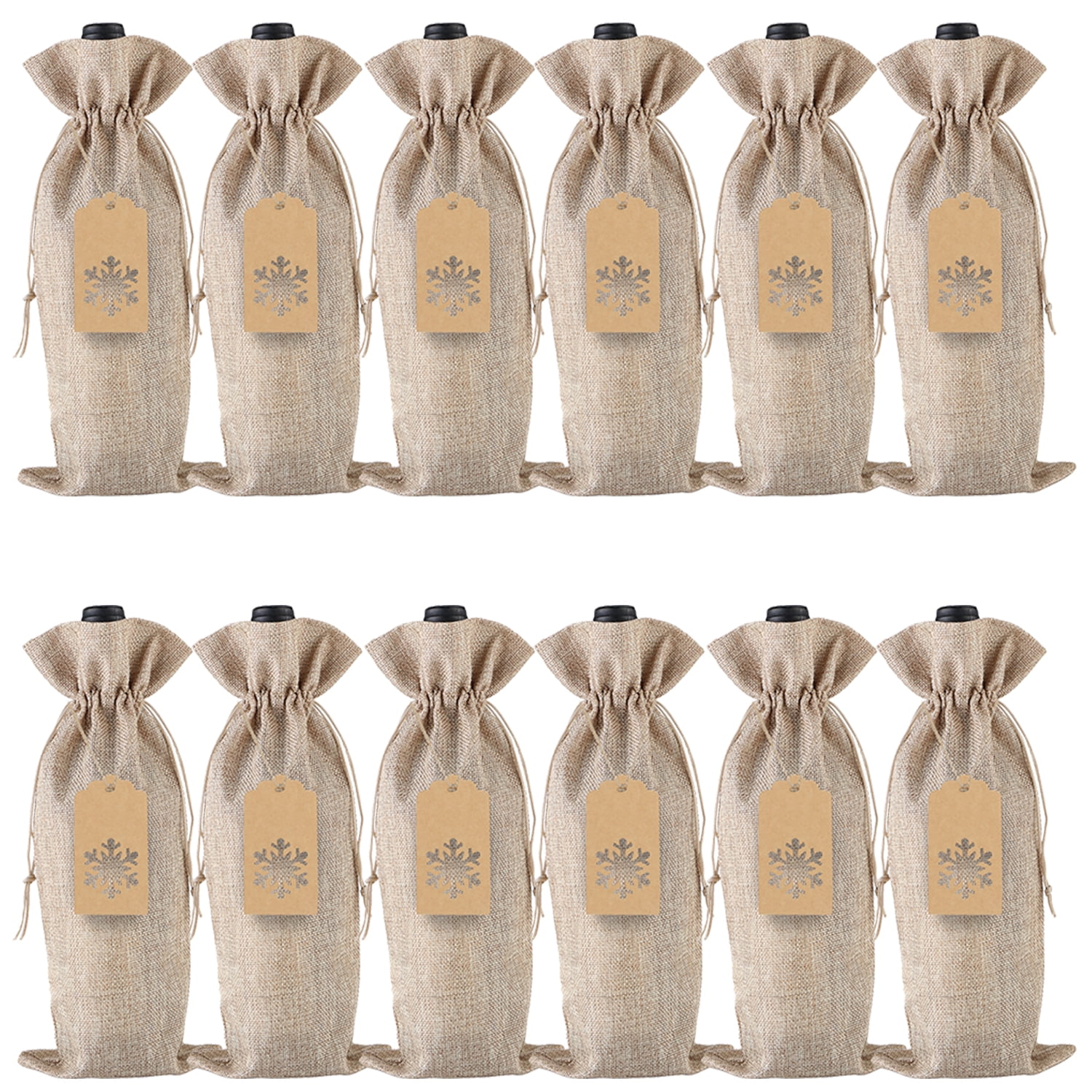 Burlap Wine Gift Bags, 12 Pcs Jute Drawstring Wine Bottle Covers with ...