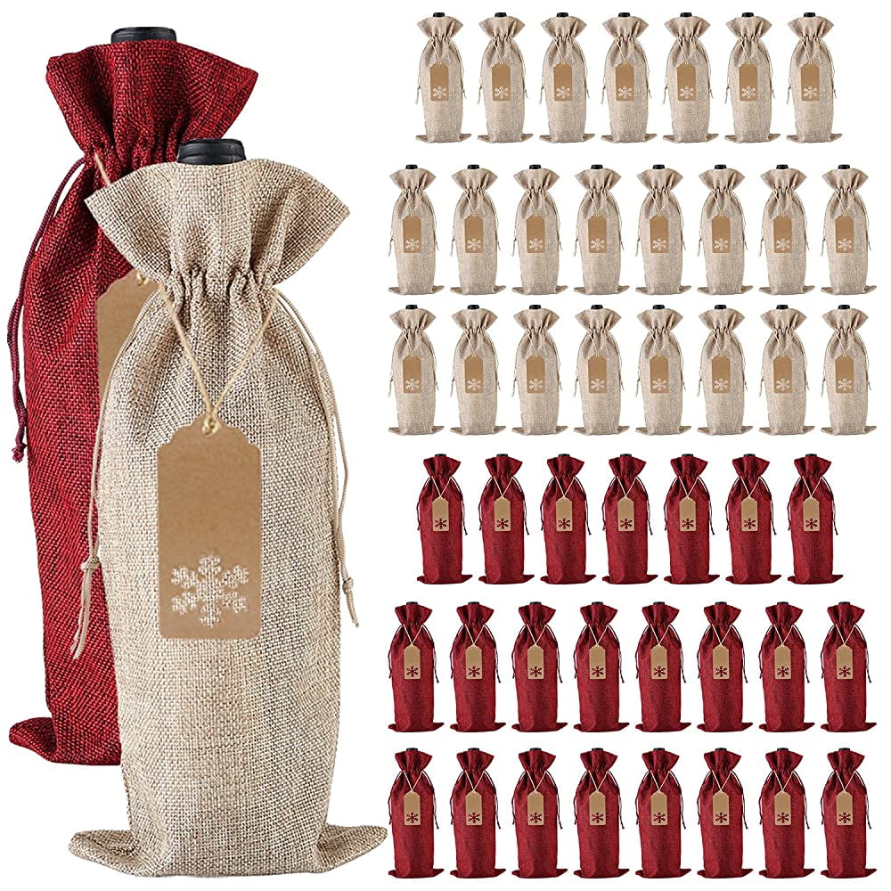 Bulk Burlap Wine Bottle Gift Bags With Drawstring Jute Wine - View #14