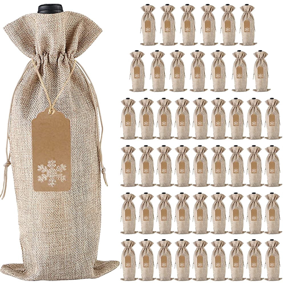 Burlap Wine Gift Bags, 48 Pcs Jute Drawstring Wine Bottle Covers with ...