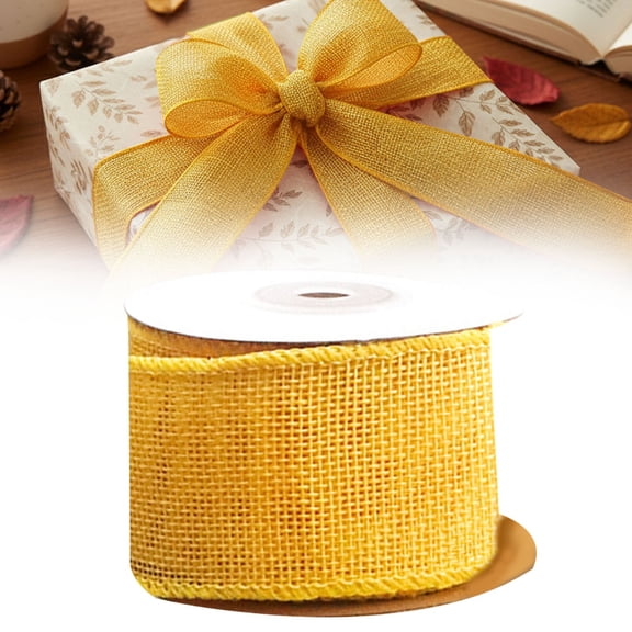Burlap Wired Edge Ribbon,1.57 inch x 5 Yards,Ideal for Crafting,Gift Wrapping,Big Bow,Wreath,Christmas Tree,and Rustic Wedding Decorations(Yellow)