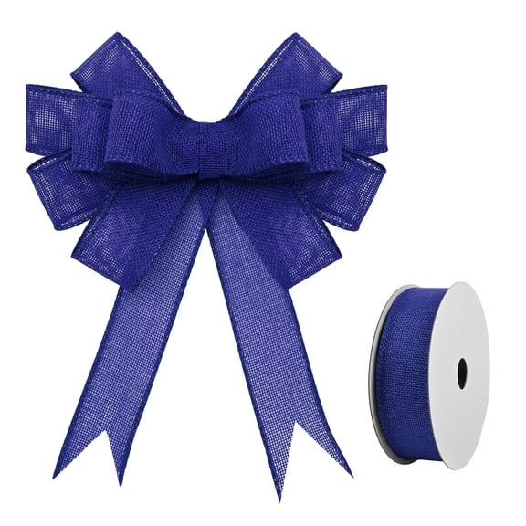 Burlap Wired Ribbon 1-1/2 Inch X 10 Yard Wired Ribbon for Gift Wrapping Wedding Decor Crafts Burlap Wreath Bow Christmas Tree DarkBlue