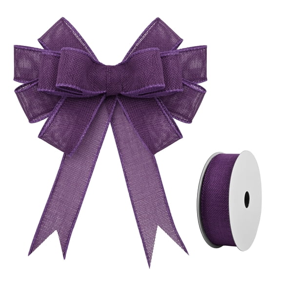 Burlap Wired Ribbon 1-1/2 Inch X 10 Yard Wired Ribbon for Gift Wrapping Wedding Decor Crafts Burlap Wreath Bow Christmas Tree DarkPurple