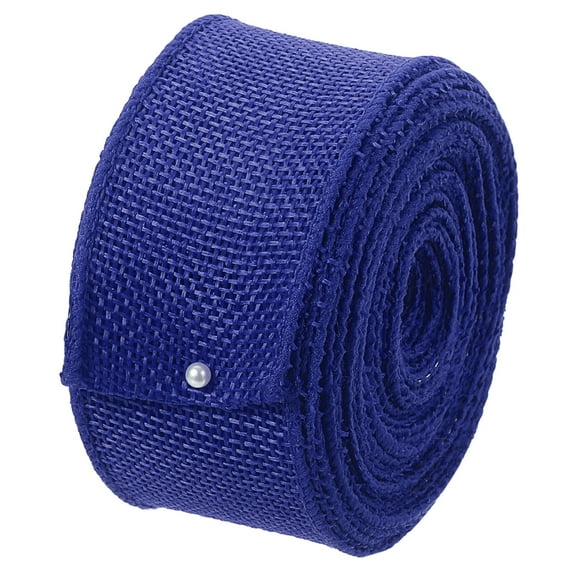 Burlap Wired Ribbon, 1-1/2 Inch x 10 Yards Blue Fabric Ribbon Roll, Wire Edge Ribbon Decor