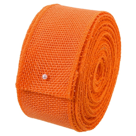 Burlap Wired Ribbon, 1-1/2 Inch x 10 Yards Orange Fabric Ribbon Roll, Wire Edge Ribbon Decor