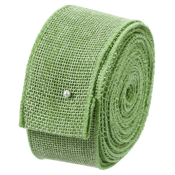 Burlap Wired Ribbon, 1-1/2 Inch x 10 Yards Pale Green Fabric Ribbon Roll, Wire Edge Ribbon Decor