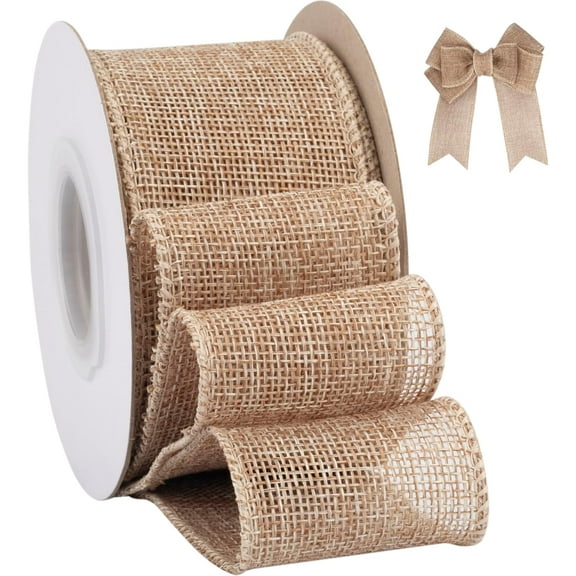 Burlap Wired Ribbon, 1 1/2 inch 10 Yard Jute Ribbon for Decoration Bows Tree Toppers Ribbons Craft Gift Wrapping Wreath Sewing, for Winter Christmas Wreath Decor