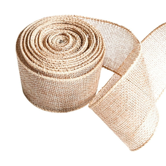 Burlap Wired Ribbon, 1.97 inch Solid Color Burlap Ribbon Roll, Wrapping Burlap Ribbon, Farbic Ribbon for Bows Making, Gift Wrapping, Crafts, Wreath Decor, Christmas Wedding Party Craft, 196.85 inch
