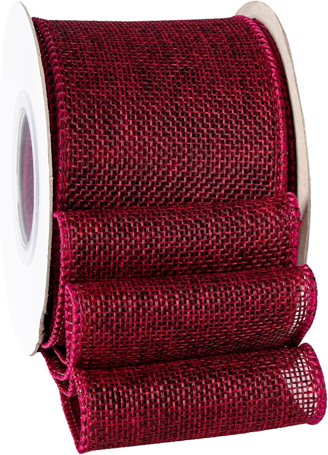 Burlap Wired Ribbon 2-1/2 Inch, Solid Ribbon with Wire Edge for Big Bow, Wreath, Christmas Tree, Outdoor Decoration, Gift Wrapping, 10 Yards/Roll.(Dark Red)