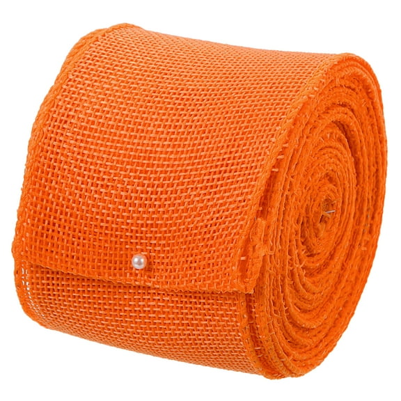 Burlap Wired Ribbon, 2-1/2 Inch x 10 Yards Orange Fabric Ribbon Roll, Wire Edge Ribbon Decor