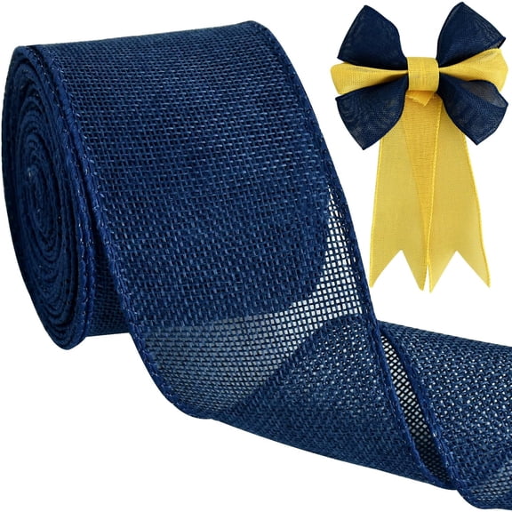 Burlap Wired Ribbon, 2.5 Inch Faux Burlap Ribbons, Navy Blue Burlap Ribbon for Christmas, Home Decor, Gift Wrapping, Tree Topper Bow, Wreath, Outdoor Decorations, DIY Crafts (10 Yards