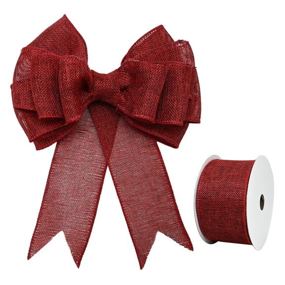 Burlap Wired Ribbon 2.5 Inch X 10 Yard Wired Ribbon for Gift Wrapping Wedding Decor Crafts Burlap Wreath Bow Christmas Tree Burgundy