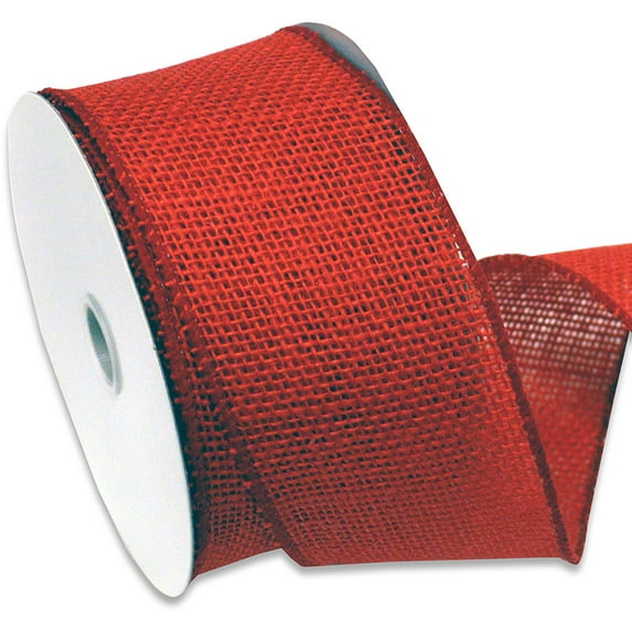 Burlap Wired Ribbon 2.5"X10yd-Red