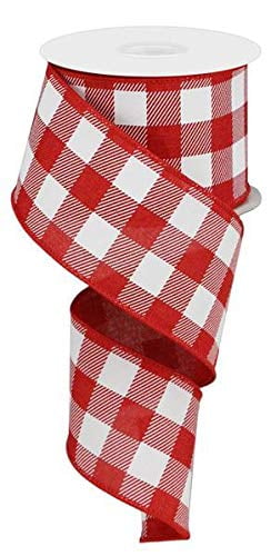 Burlap Wired Ribbon: Red and White Buffalo Check - 2.5 Inches x 50 Yards (150 Feet)