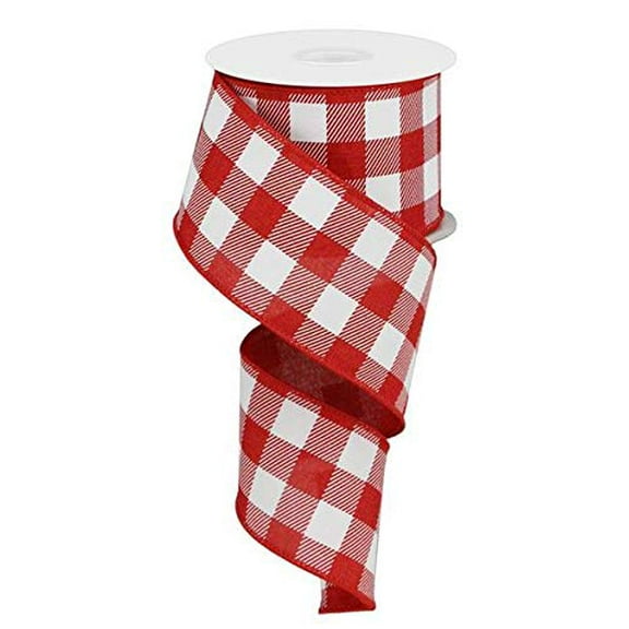 Burlap Wired Ribbon: Red and White Buffalo Check - 2.5 Inches x 50 Yards (150 Feet)