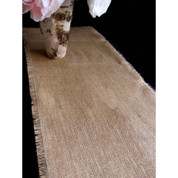 Burlap Fabrics Burlap Table Runner with Fringe Edges - 14 x 90 Inch Natural Rustic Decor