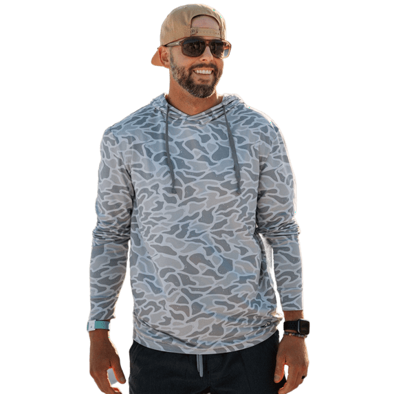 Burlebo Men's Long Sleeve Hoodie Sweatshirt (White Camo, X-Large)