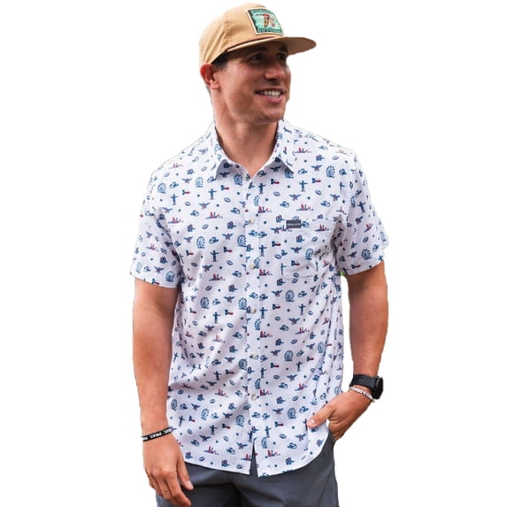 Burlebo Men's Performance Short Sleeve Button Up Shirt (Dallas, Medium)