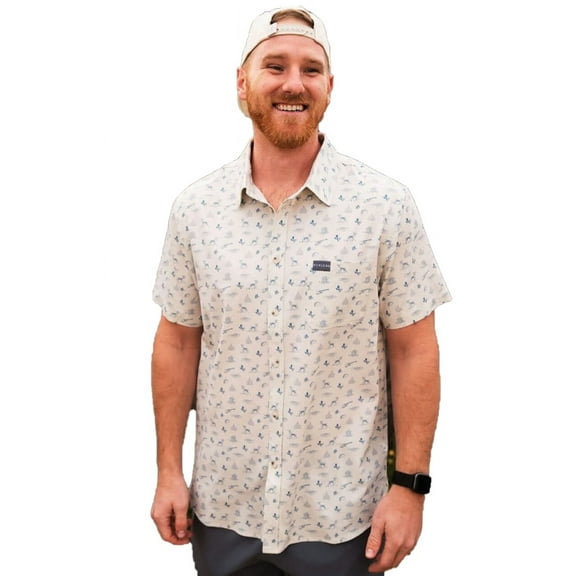 Burlebo Men's Performance Short Sleeve Button Up Shirt (Lone Star State, Small)