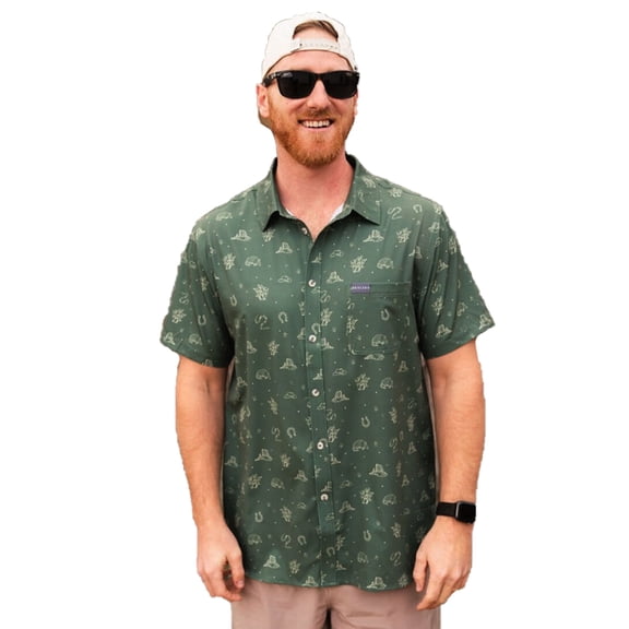 Burlebo Men's Performance Short Sleeve Button Up Shirt (Out West, Small)