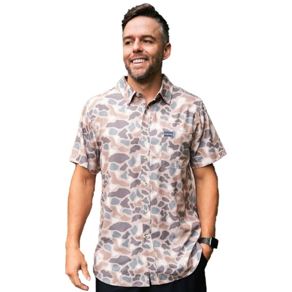 Burlebo Men's Performance Short Sleeve Button Up Shirt (Pintail Camo, Medium)