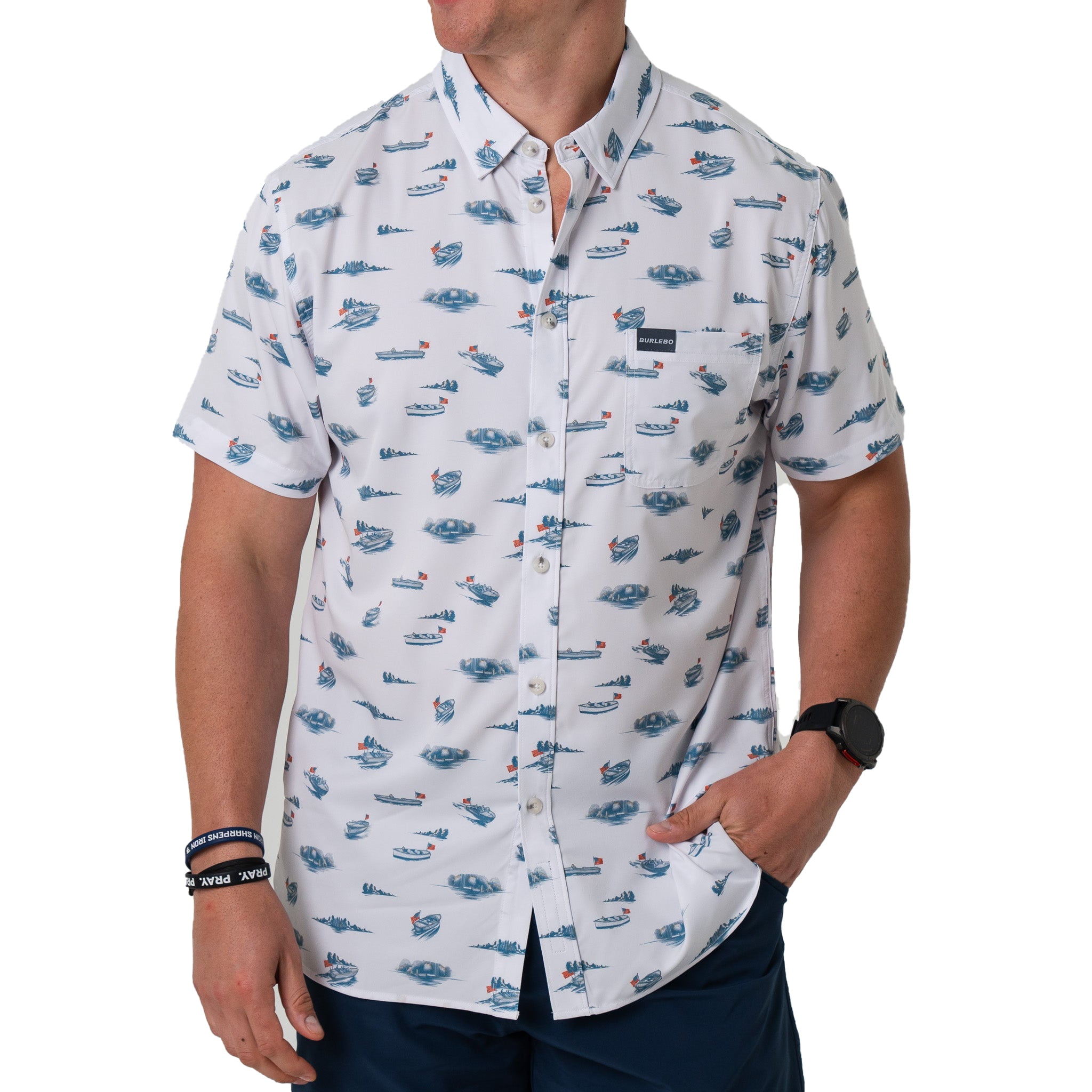 Burlebo Men's Performance Short Sleeve Button Up Shirt (Lake Weekend ...