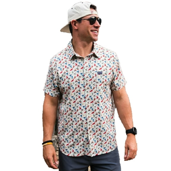 Burlebo Men's Performance Short Sleeve Polo Golf Shirt (All Over Ducks, Medium)