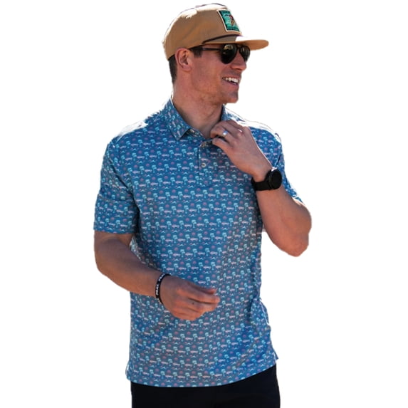Burlebo Men's Performance Short Sleeve Polo Golf Shirt (Beach Cruise, Large)