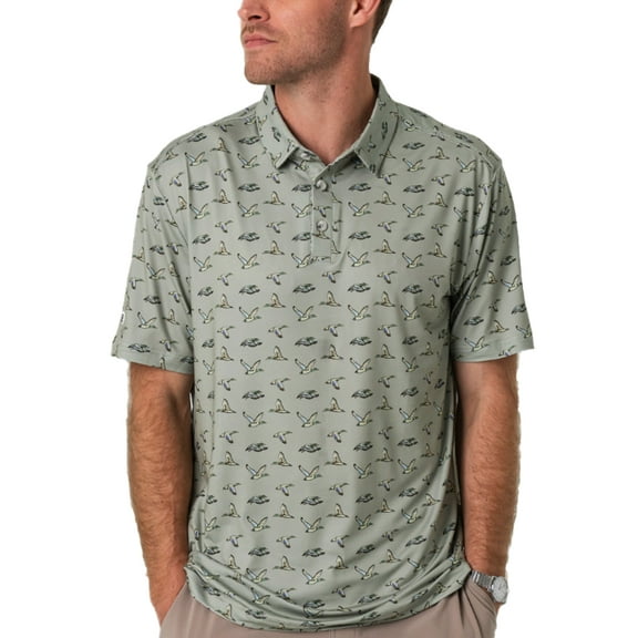 Burlebo Men's Performance Short Sleeve Polo Golf Shirt (Flying Ducks, Small)