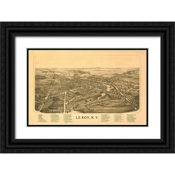Burleigh 14x10 Black Ornate Wood Framed with Double Matting Museum Art Print Titled - Le Roy New York - Burleigh 1892